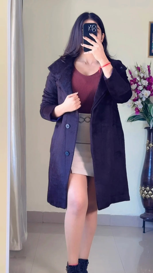 (Size-S to M) Mocha Brown Winter Coat- Wo173