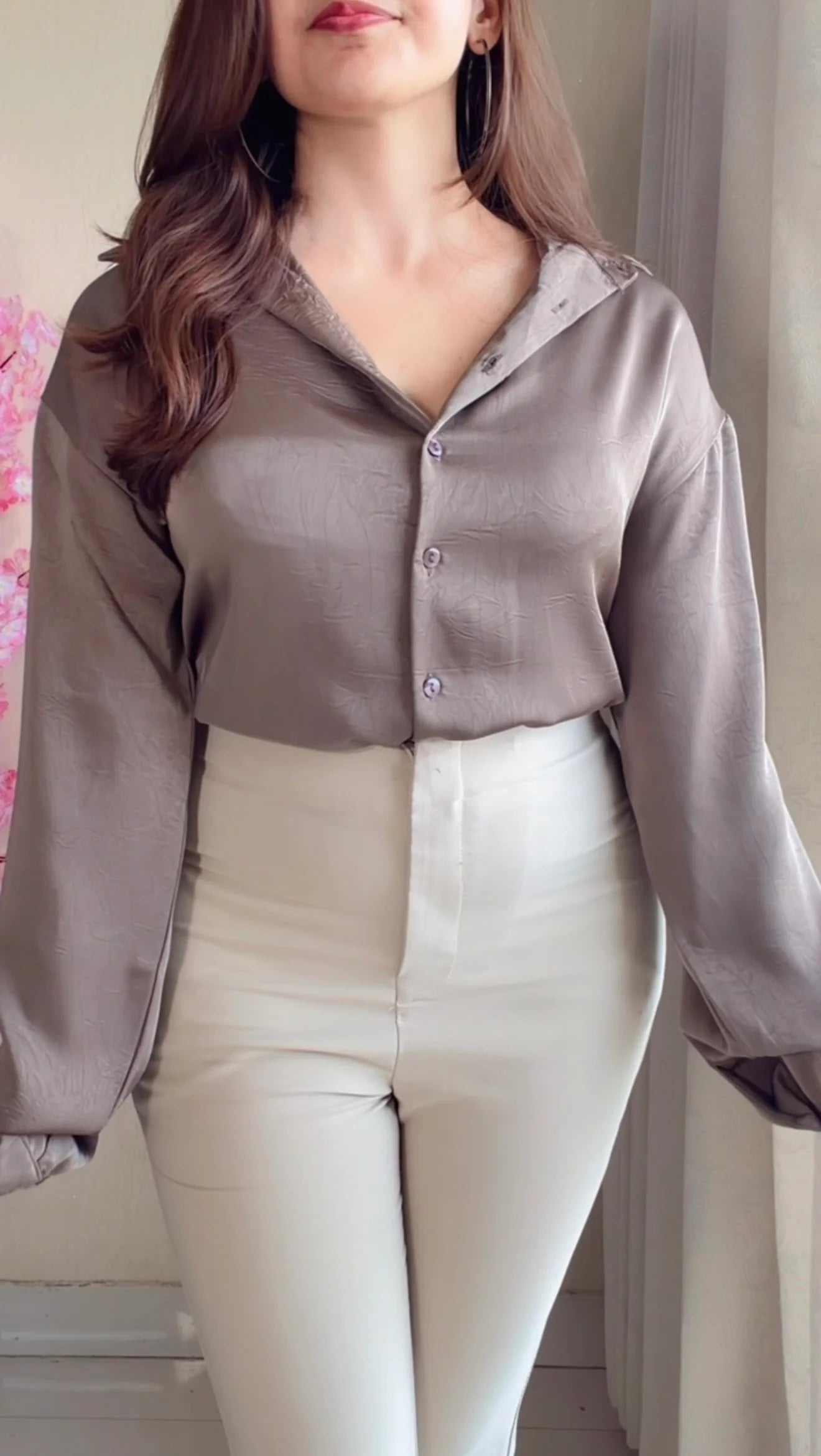 Taupe brown  Luxe Sheen Shirt