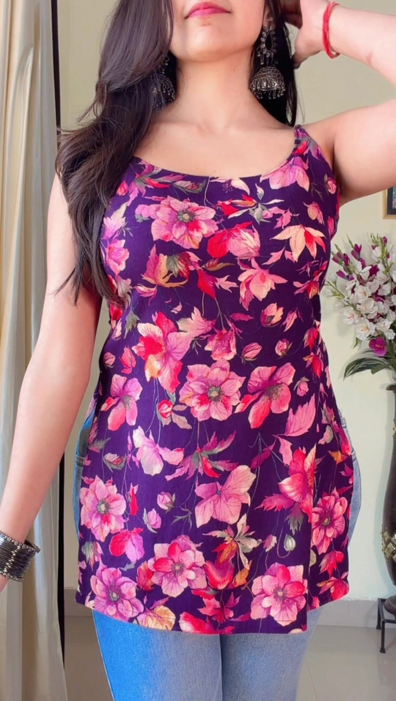 Purple Floral Short Kurti