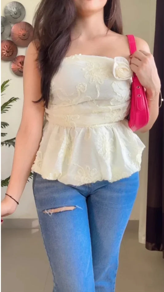 Embroidered Pretty Tube Top (Smoked Back) – T871