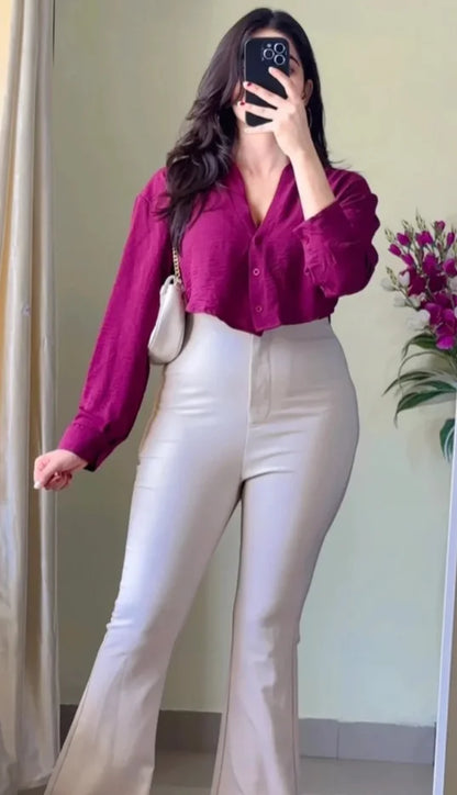 Wine casual crop shirt (S48)