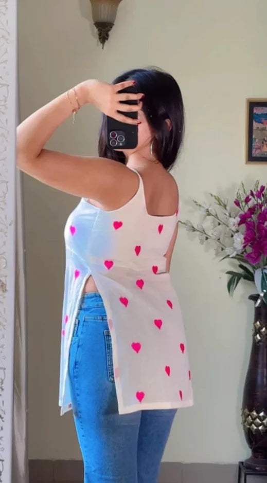 Pink Heart Print Short Kurti (Lining Attached) KT-114