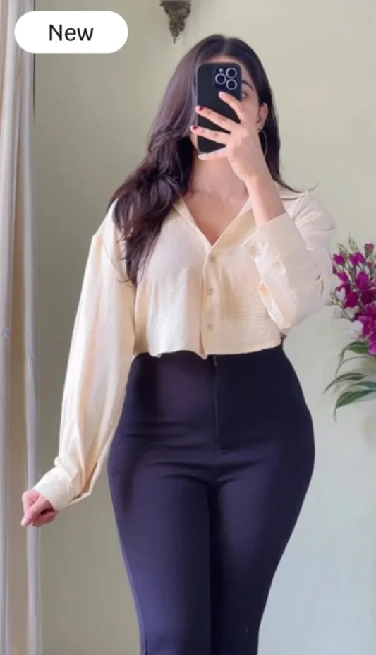 Beige casual crop shirt (S42)