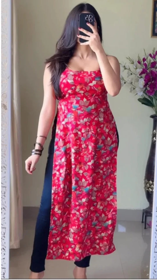 Padded Floral Cherry Red Nyra Kurti KT-106