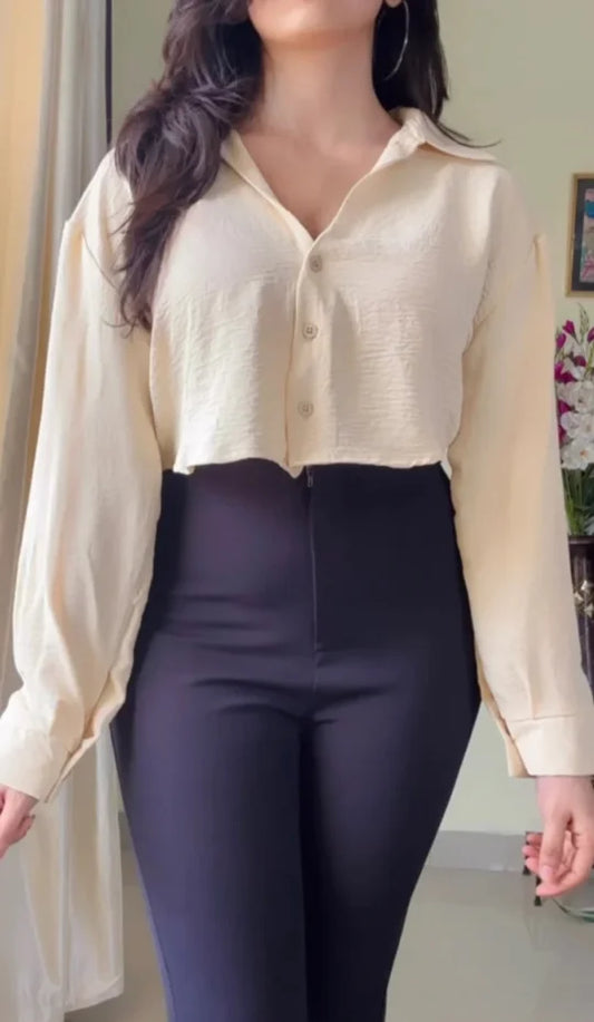 Beige casual crop shirt (S42)