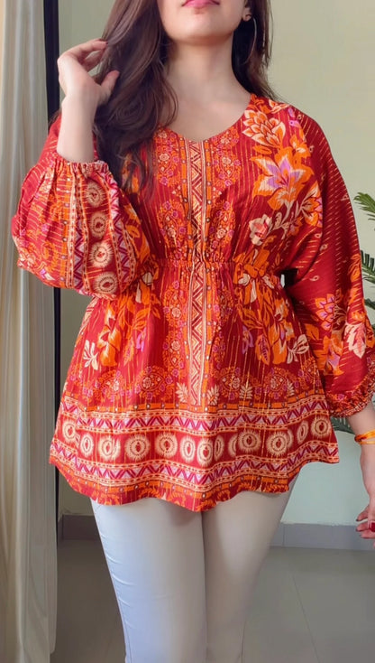 Rust Bloom Gathered Top