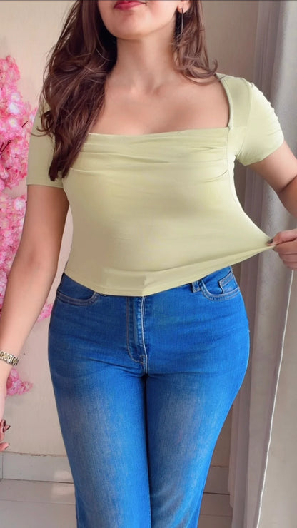 Pistachio Green Draped in-Built Padded Top