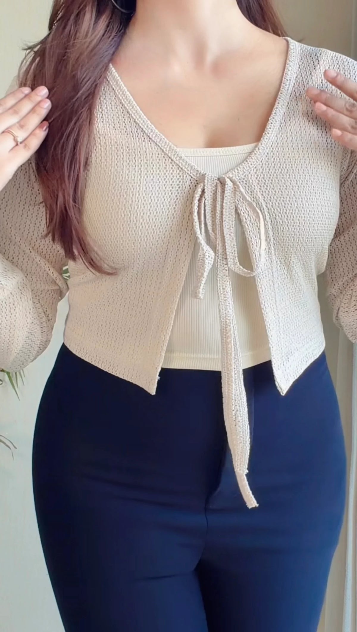 Tie-Front Crochet Top With Inner