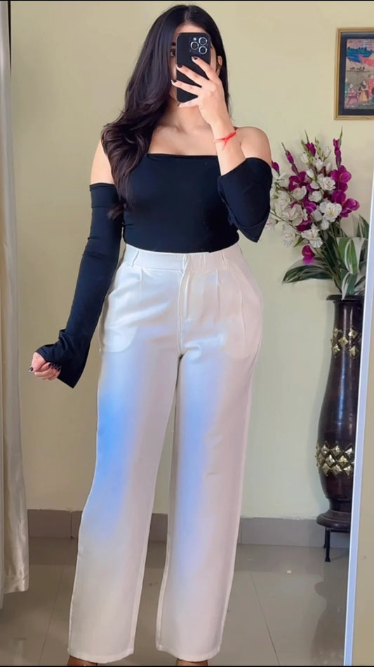 White Non Transparent Trouser- P09