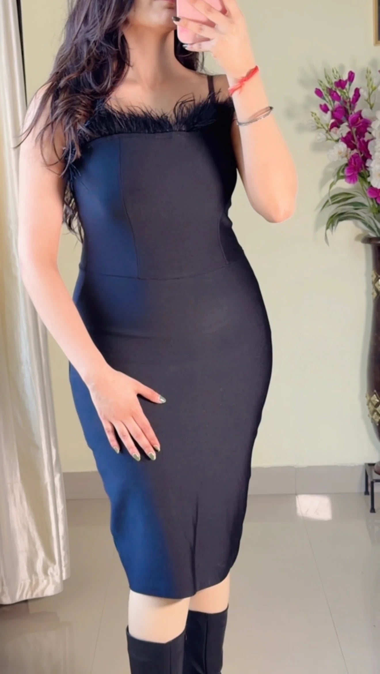 (Size-M to L) - Pretty Bodycon Furr Tube Dress- DO77