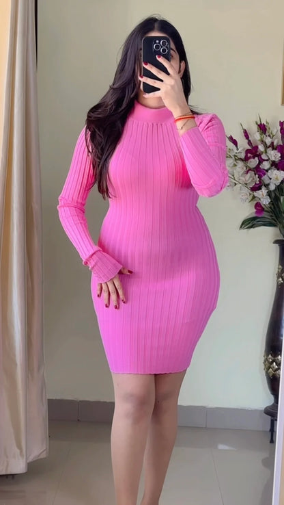 (Size-S to M) Pretty Ribbed  Dress- DO32