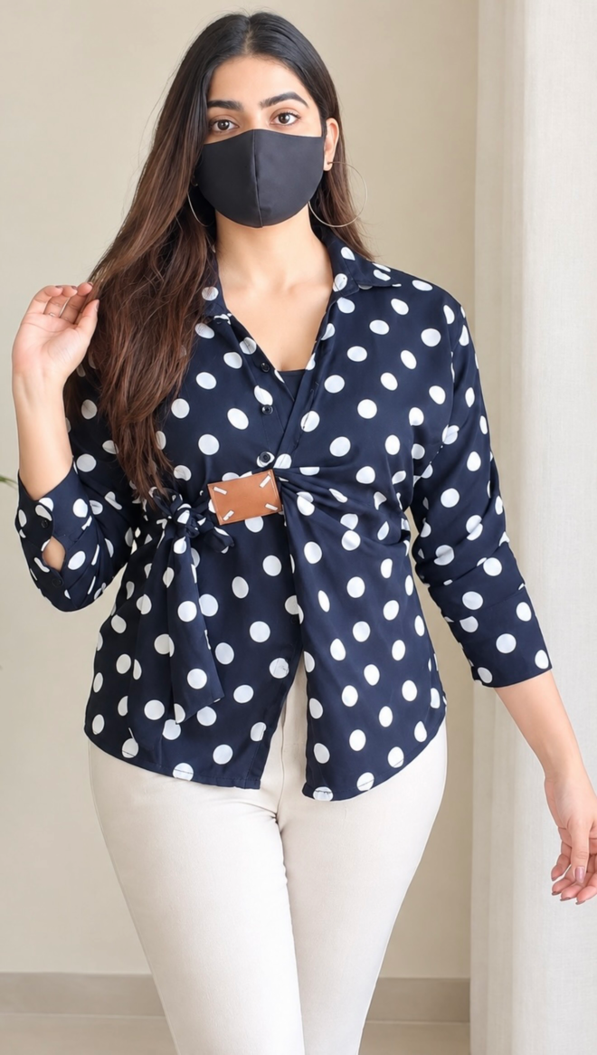 Polka Dot Tie-Waist Shirt