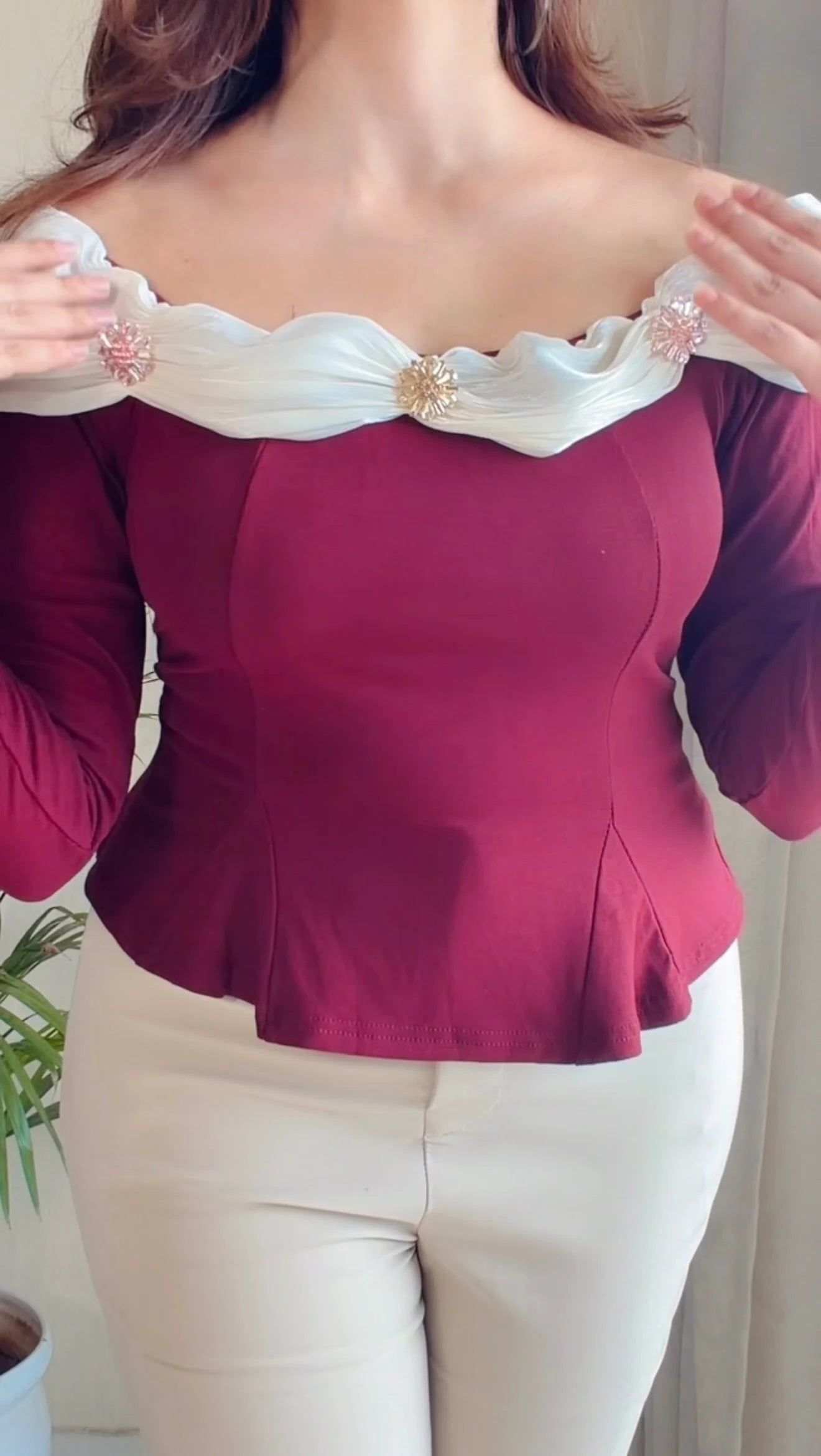 Ruffle Neck Peplum Top