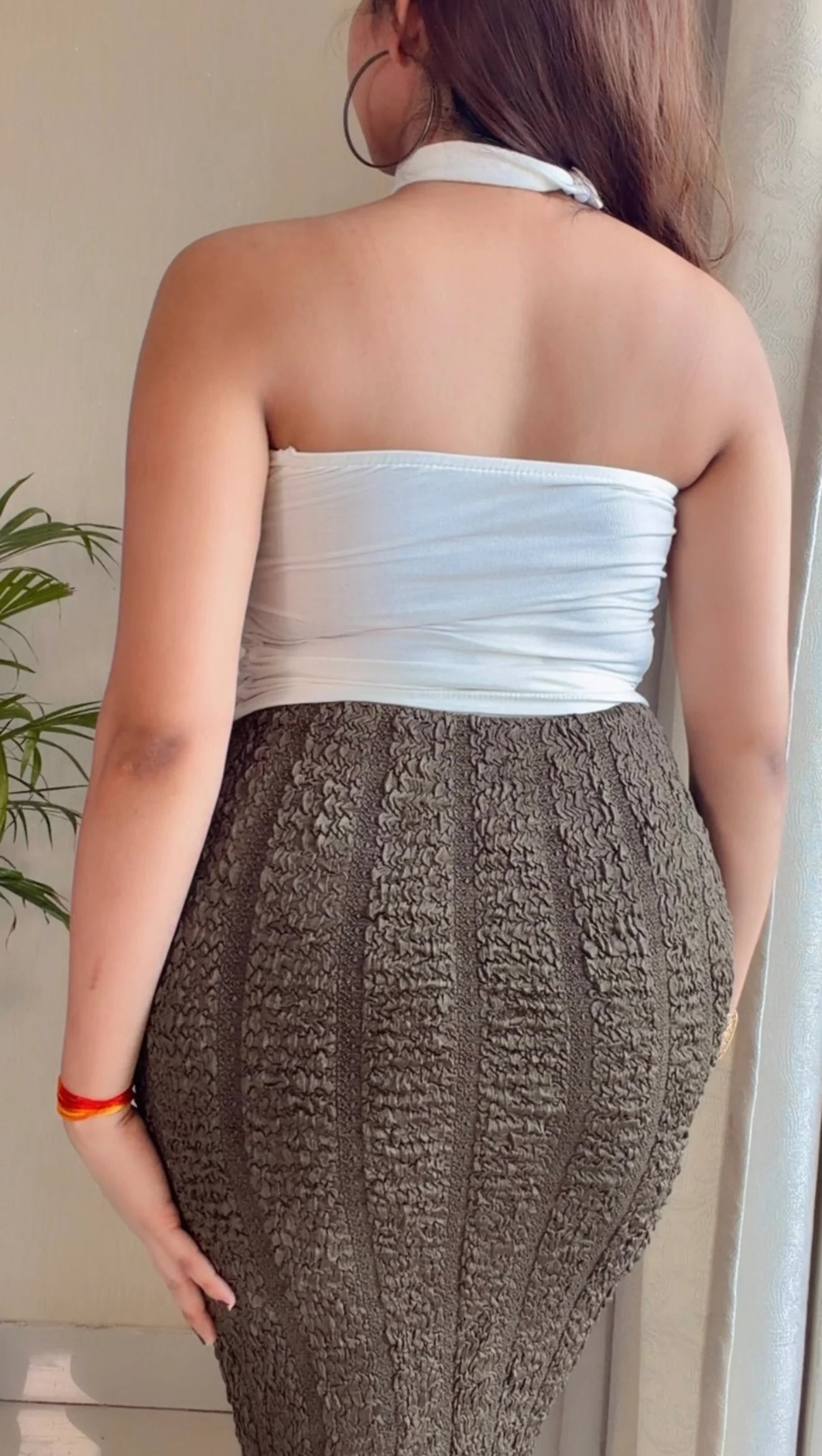 Ruby Noir Co-ord Set (White Top with Olive Skirt)