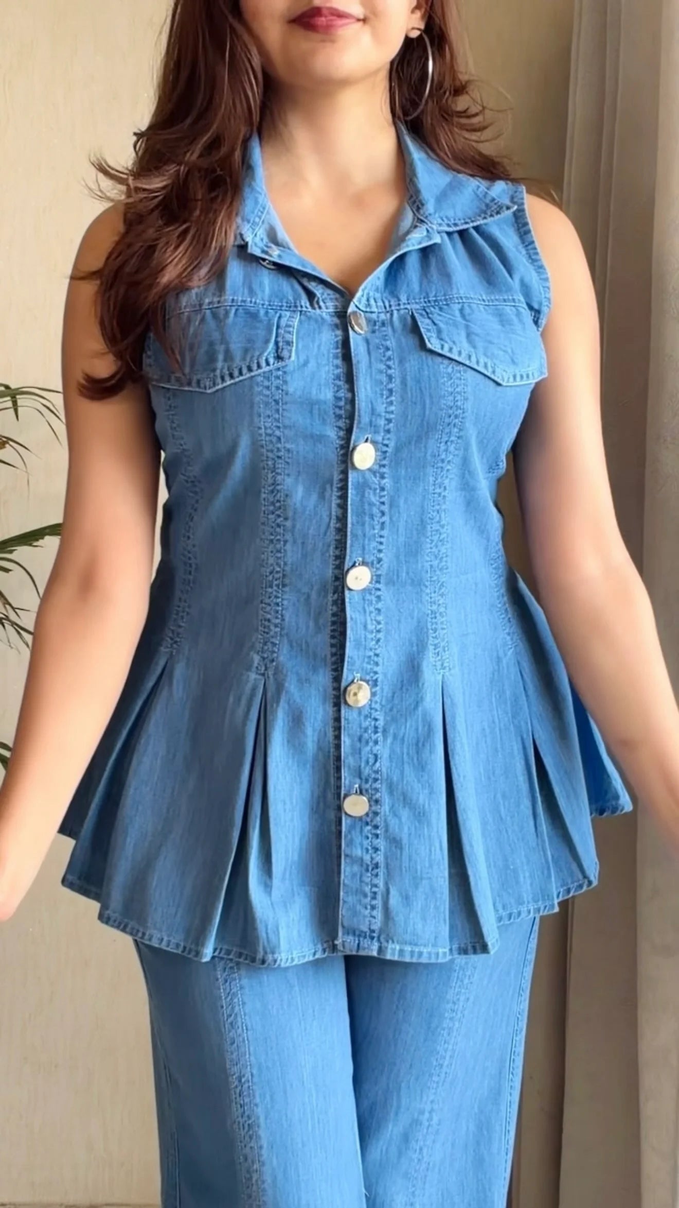 Light Wash Denim Peplum Co-Ord Set