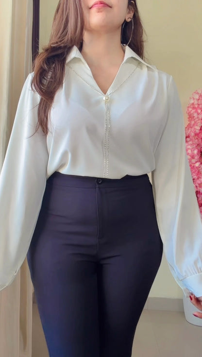 White Pearl Tie Shirt