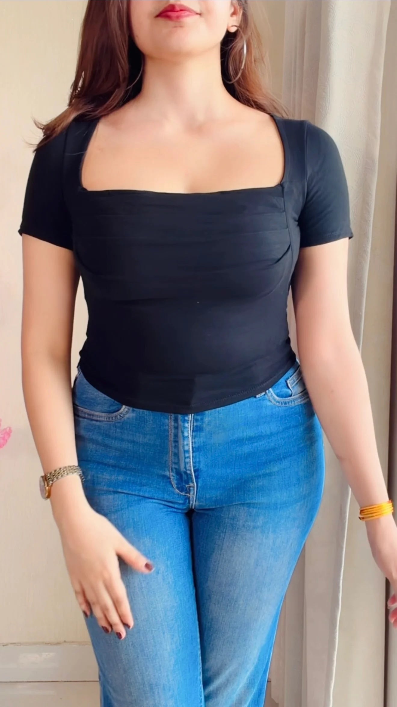 Black Draped in-Built Padded Top