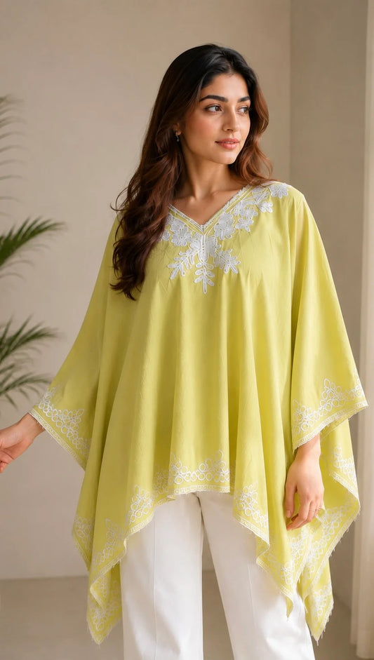 Noor Embroidered Cotton Kaftan Poncho