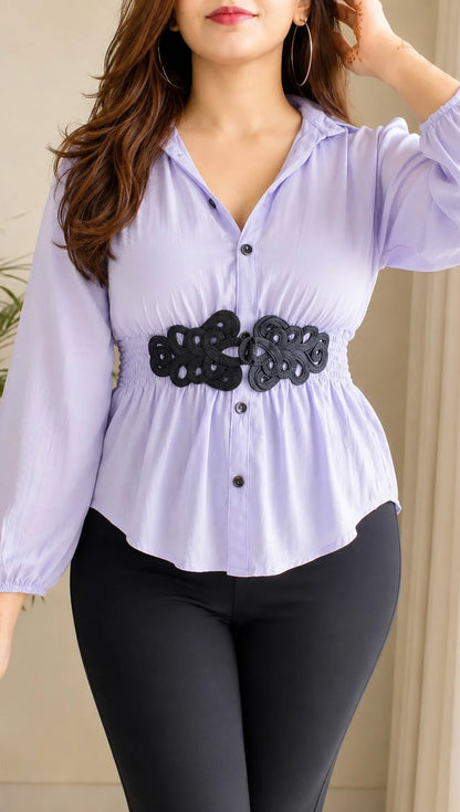 Celeste Smocked Waist Shirt with Attached Belt