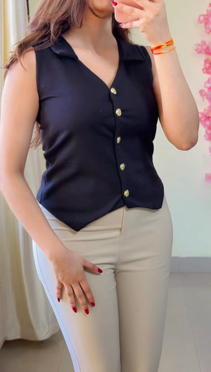 Buttoned Tailored Asym Vest Top