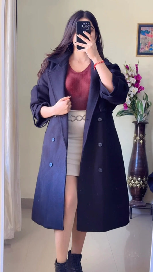 (Size-XL) Black Winter Coat (With Belt) - Wo153