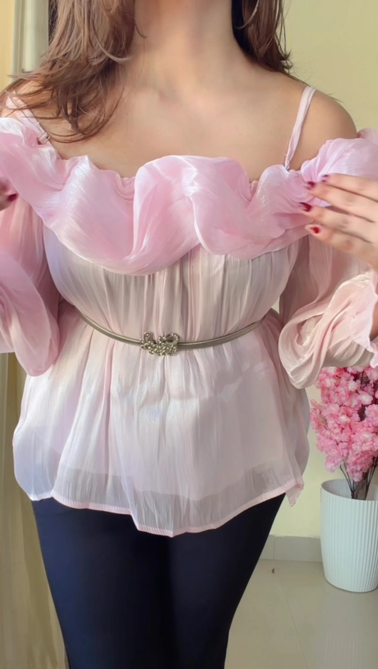 Crimson Ruffle Luxe Top-T202