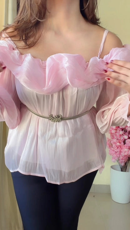 Crimson Ruffle Luxe Top-T202