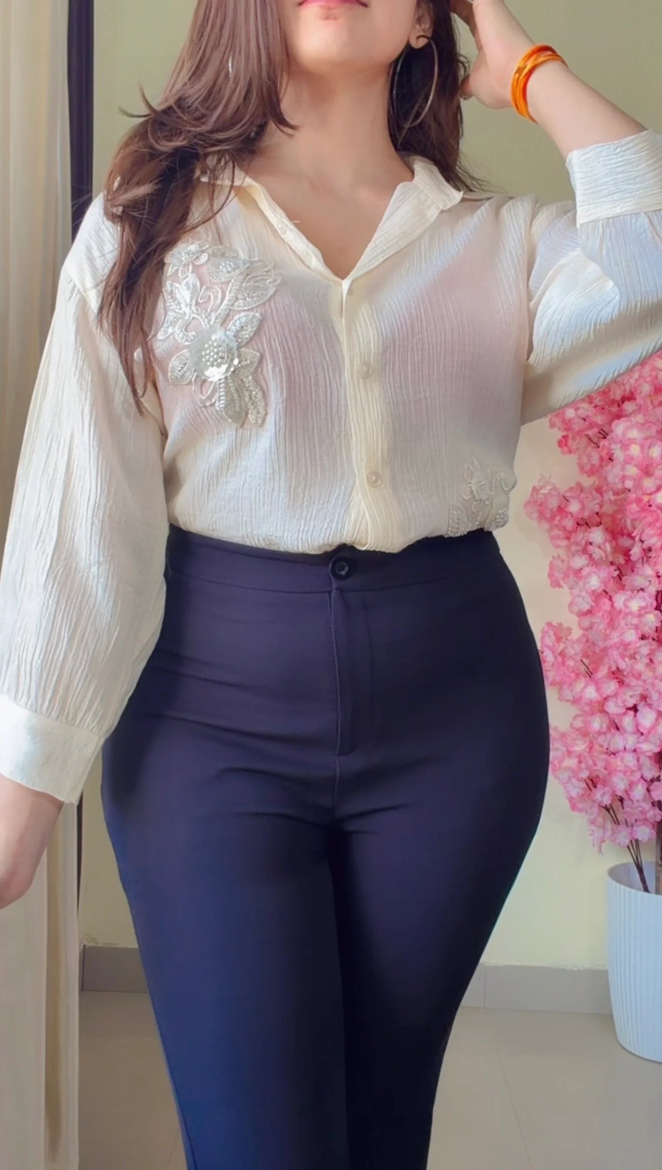 Ivory leaf Embroidered Premium Shirt