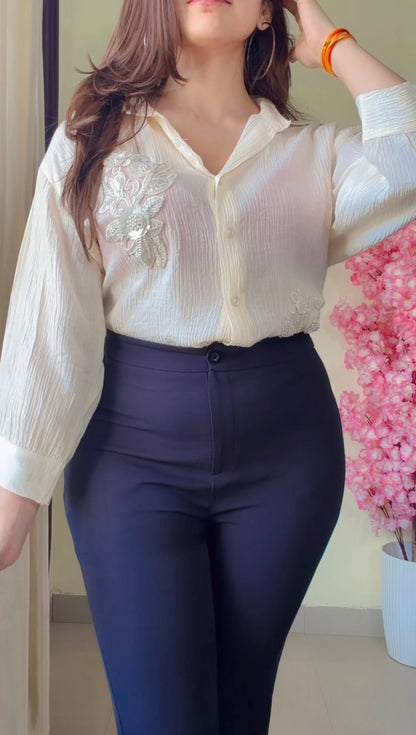 Ivory leaf Embroidered Premium Shirt