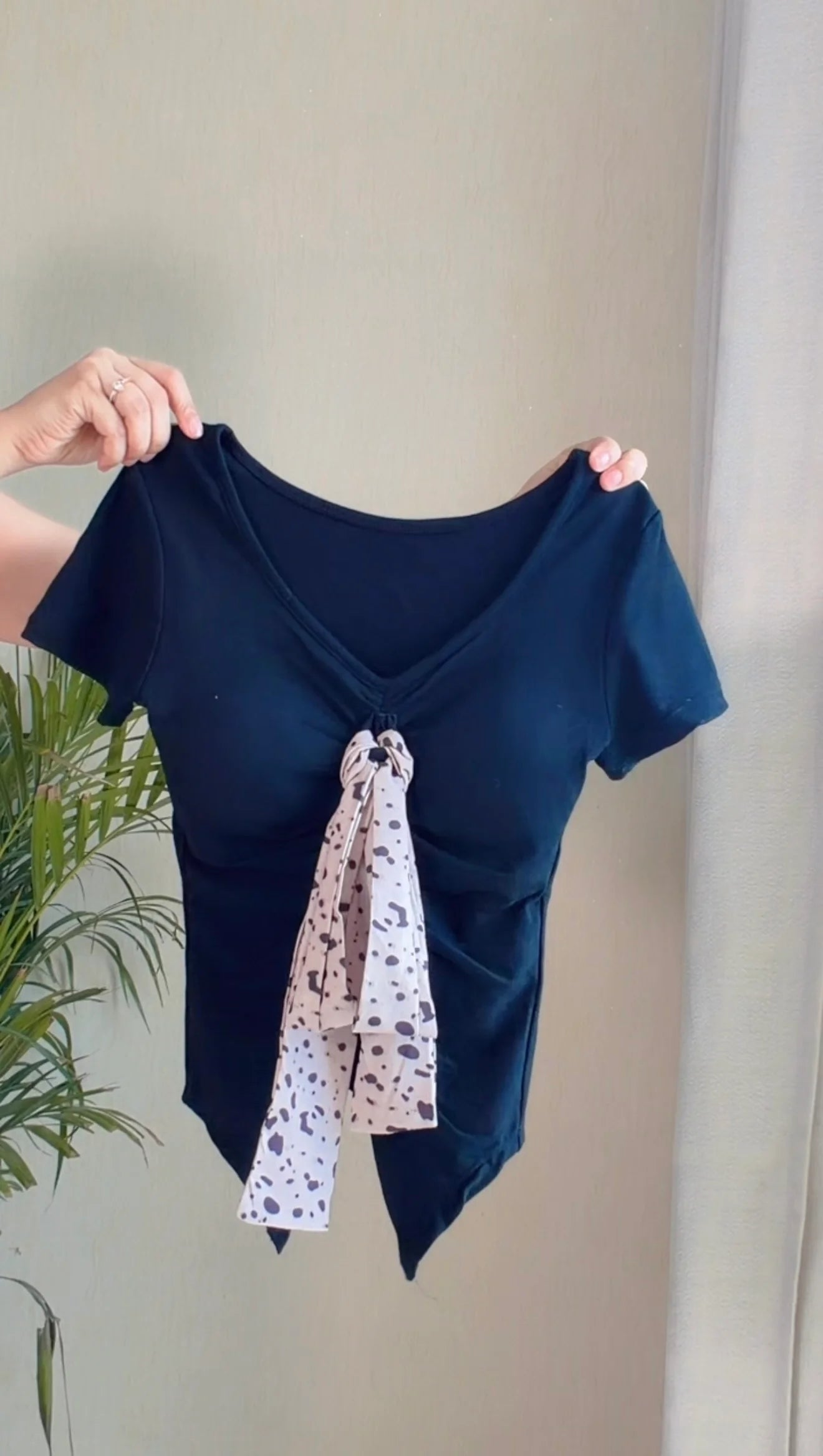 Black Bow Scarf Padded Tie Top