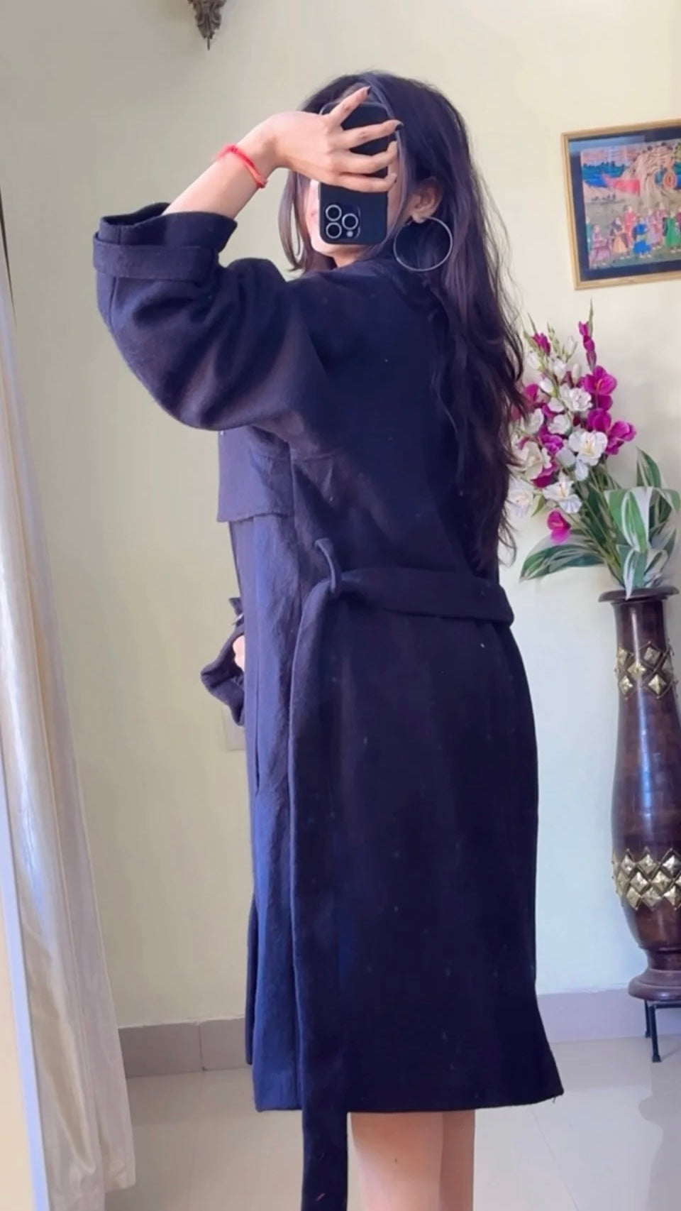 (Size-XL) Black Winter Coat (With Belt) - Wo153