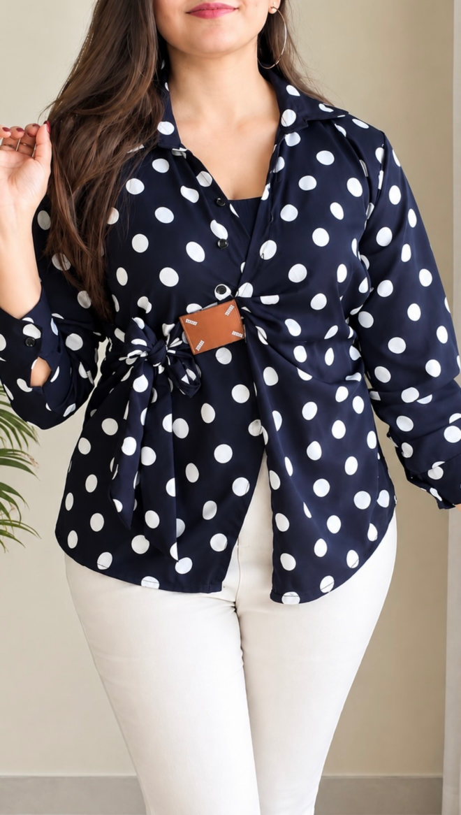 Polka Dot Tie-Waist Shirt