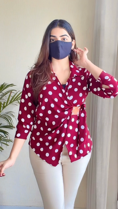 Polka Dot Tie-Waist Shirt
