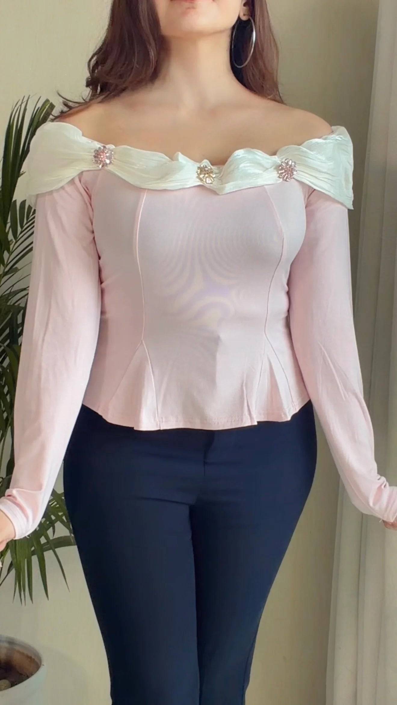 Ruffle Neck Peplum Top