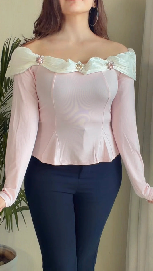 Ruffle Neck Peplum Top