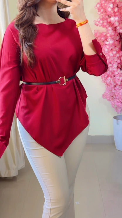 Premium Diva Drape Asym Top with Belt