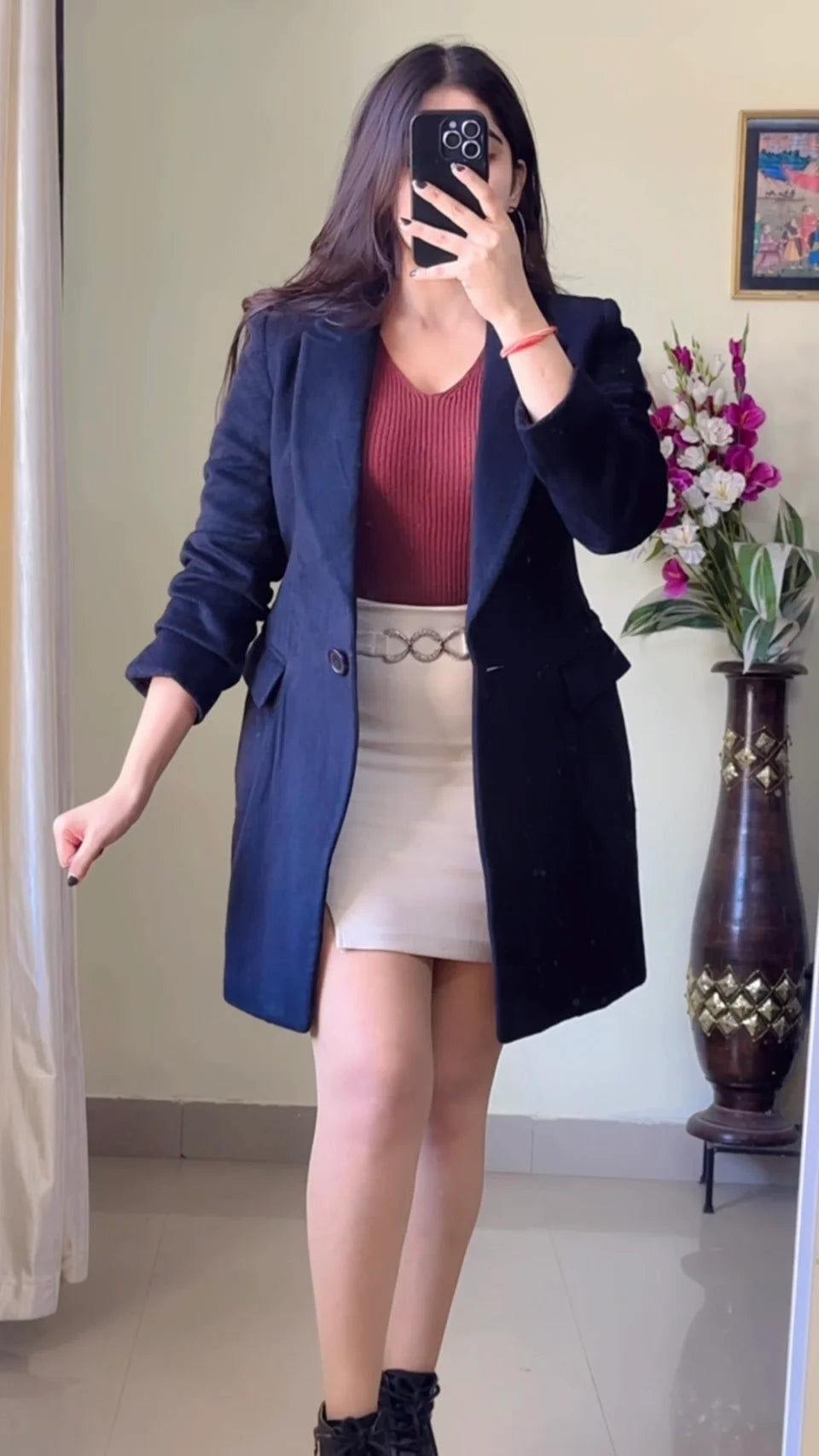 (Size-S to M) Black Winter Coat- Wo156