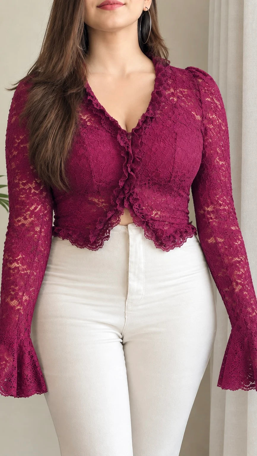 Padded Lace Ruffle Top