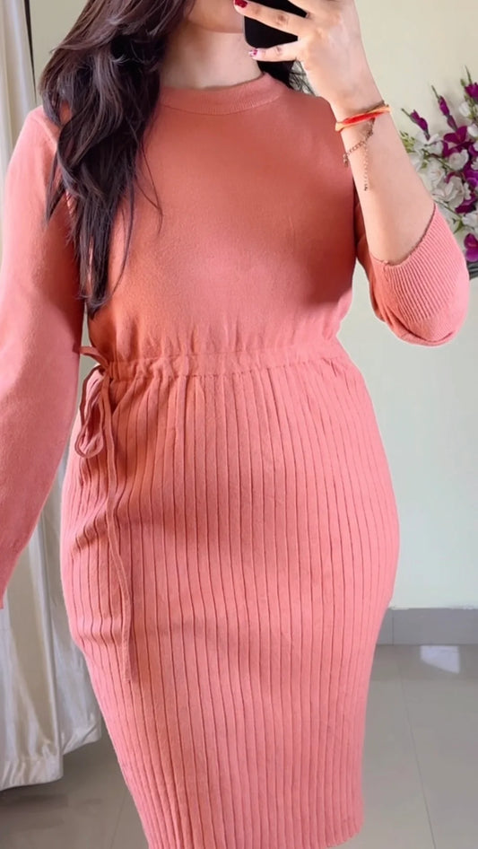 (Size-S to M) Pretty Ribbed  Dress- DO29