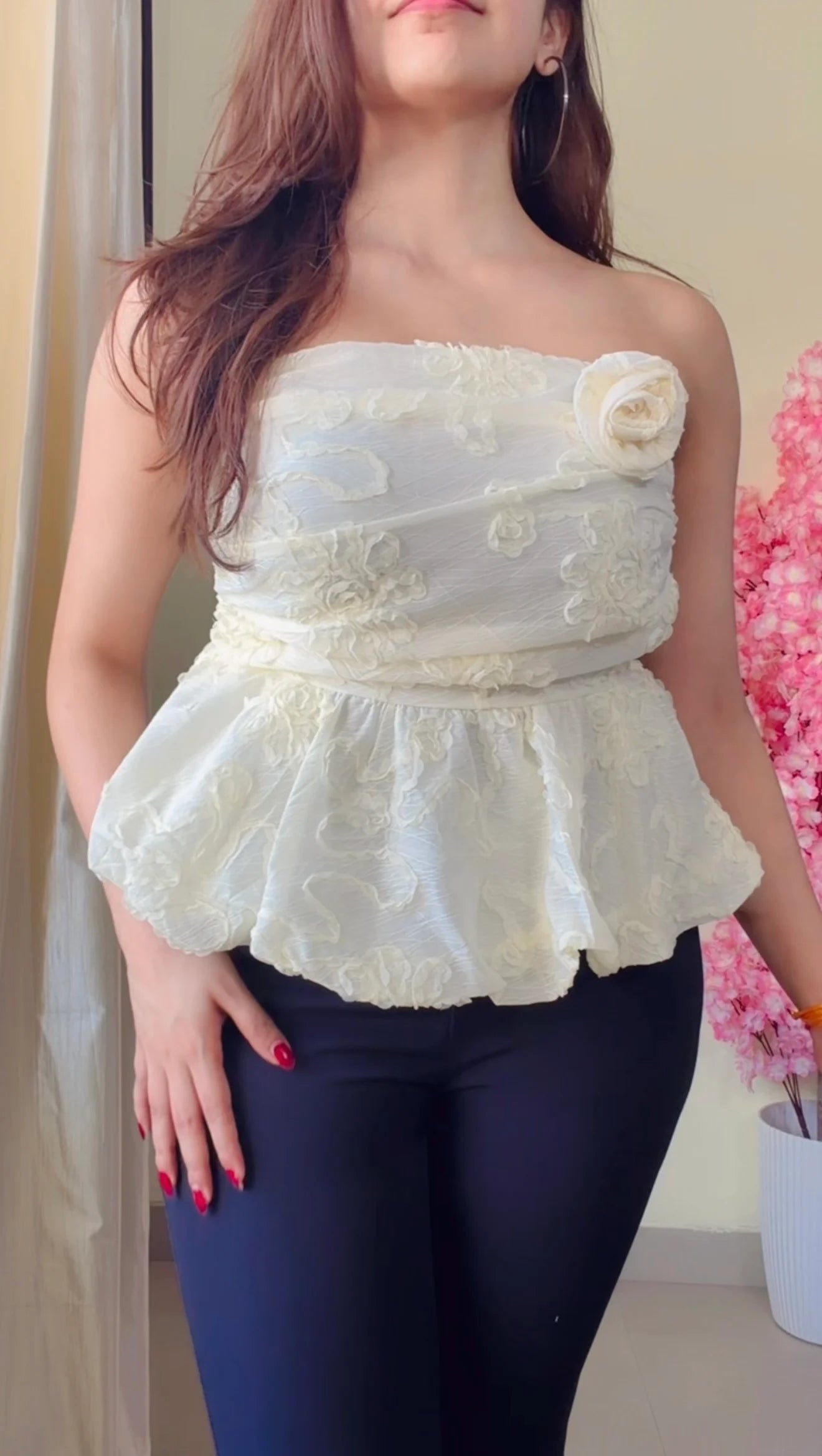 Embroidered Pretty Tube Top (Smoked Back) – T871