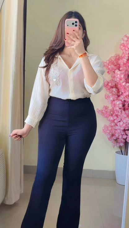 Ivory leaf Embroidered Premium Shirt