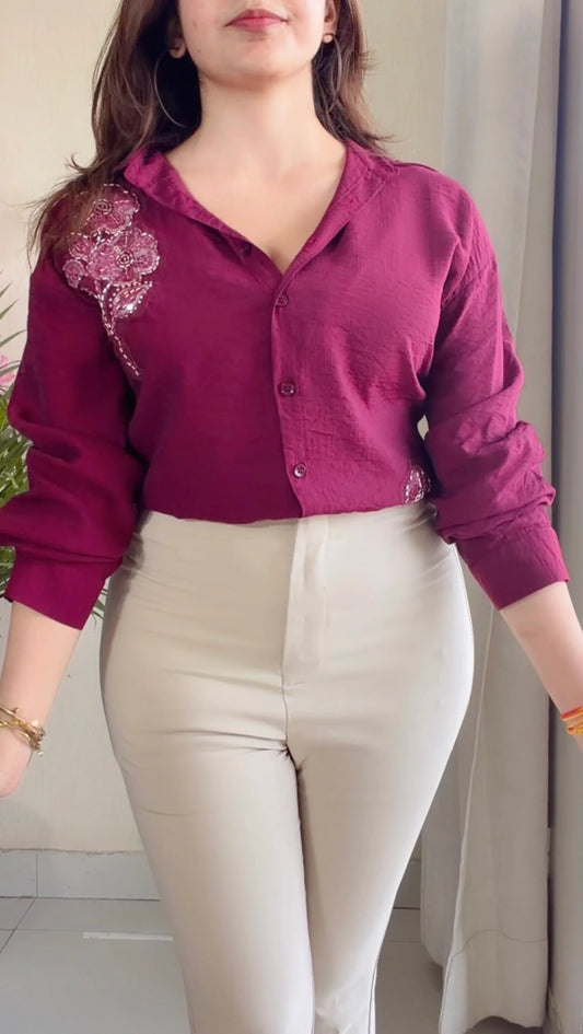 Wine leaf Embroidered Premium Shirt