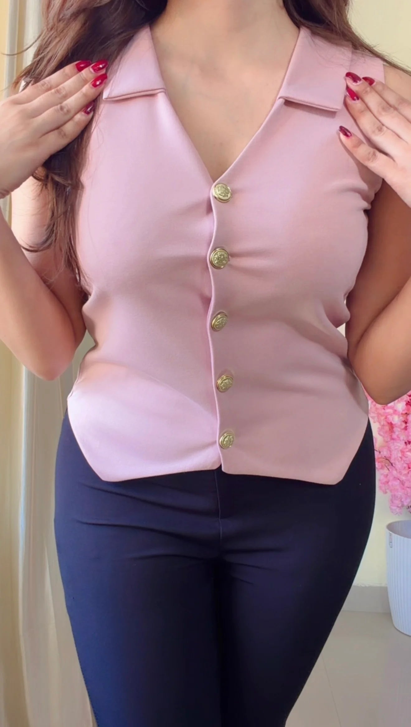 Buttoned Tailored Asym Vest Top