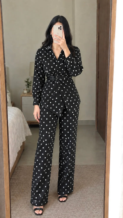 Polka Dot Waist-Defining Co-ord Set