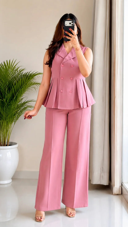Blush Pink V-Neck Contemporary Co-ord Set