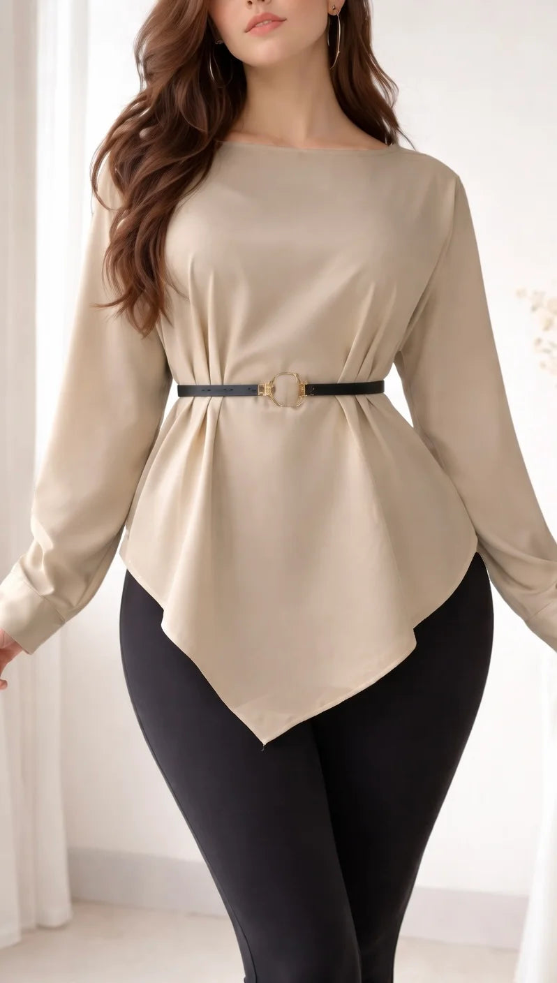 Premium Diva Drape Asym Top with Belt