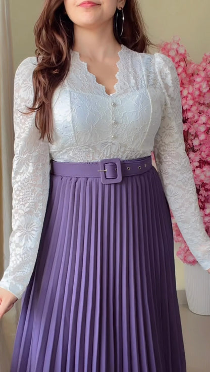 Deep Plum Pleated Midi Skirt