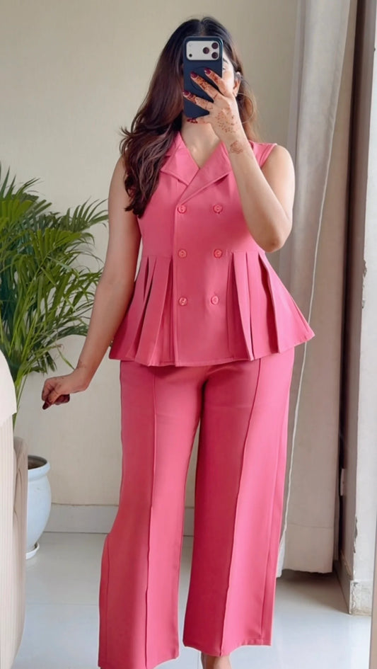 Pink V-Neck Contemporary Co-ord Set