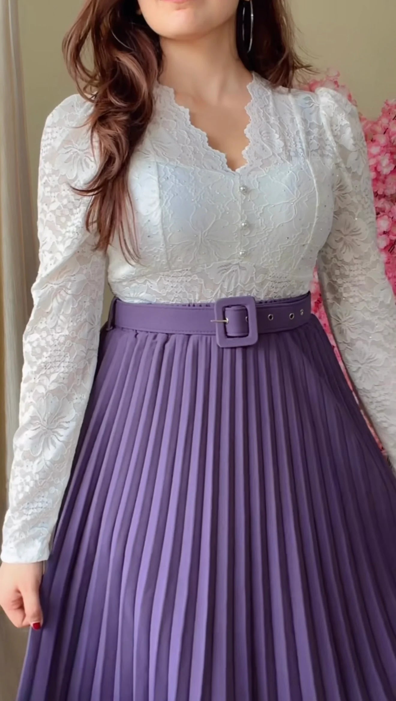 Deep Plum Pleated Midi Skirt