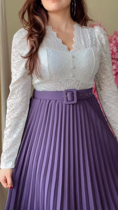 Deep Plum Pleated Midi Skirt